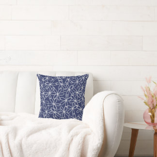 Navy Blauw en Wit Bloemen Sierkussen