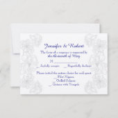 Navy Blauw en Wit Bloemen Wedding Response Kaart (Voorkant)