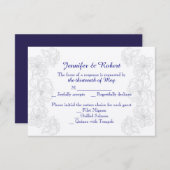 Navy Blauw en Wit Bloemen Wedding Response Kaart (Voorkant / Achterkant)