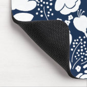 Navy blauw en wit bloemmotief muismat (Hoek)