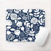 Navy blauw en wit bloemmotief muismat (Met muis)