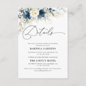 Navy Blauw en Wit Bruiloft Details Informatiekaartje (Voorkant)