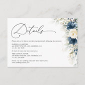 Navy Blauw en Wit Bruiloft Details Informatiekaartje (Voorkant)