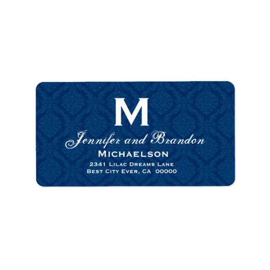 Navy Blauw en Wit Bruiloft Monogram Gepersonalisee Etiket (Voorkant)