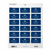 Navy Blauw en Wit Bruiloft Monogram Gepersonalisee Etiket (Full Sheet)