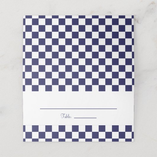 Navy Blauw en Wit Checkerboard Plaatskaartje (Buitenkant ongevouwen)