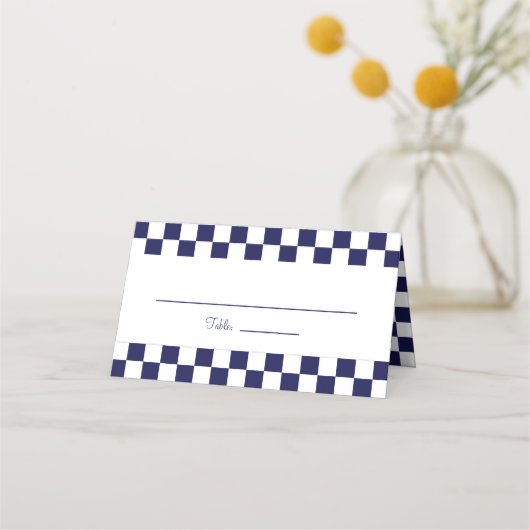 Navy Blauw en Wit Checkerboard Plaatskaartje (Voorkant)