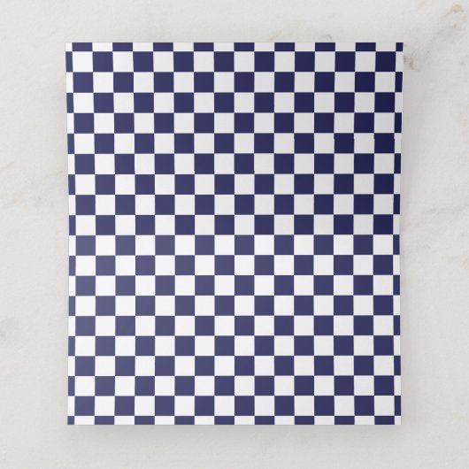 Navy Blauw en Wit Checkerboard Plaatskaartje (Binnenkant ongevouwen)