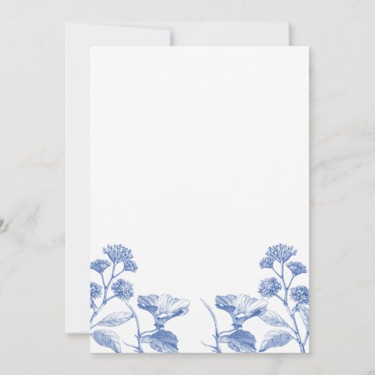 Navy Blauw en Wit Chinoiserie Bruiloft Kaart (Achterkant)