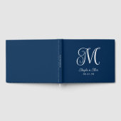 Navy Blauw en Wit Curly Bruiloft Monogram Gastenboek (Volledig)
