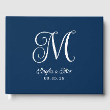 Navy Blauw en Wit  Curly Bruiloft Monogram