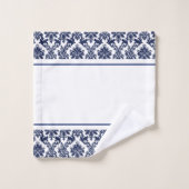 Navy-blauw en wit damasks 2 monogram ba bad handdoek (Wasdoekje)
