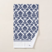 Navy-blauw en wit  damasks 3 monogram bad handdoek (Handdoek)