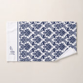 Navy-blauw en wit  damasks 3 monogram bad handdoek (Handdoek)