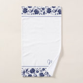 Navy-blauw en wit damast monogram bad handdoek (Handdoek)