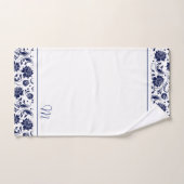 Navy-blauw en wit damast monogram bad handdoek (Handdoek)