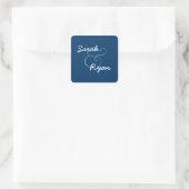 Navy Blauw en Wit Envelop Seal Bruiloft Vierkante Sticker (Tas)