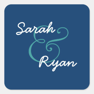 Navy Blauw en Wit Envelop Seal Bruiloft Vierkante Sticker