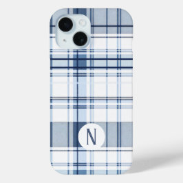 Navy blauw en wit geplakt patroon iPhone 15 case