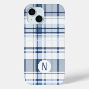 Navy blauw en wit geplakt patroon iPhone 15 case