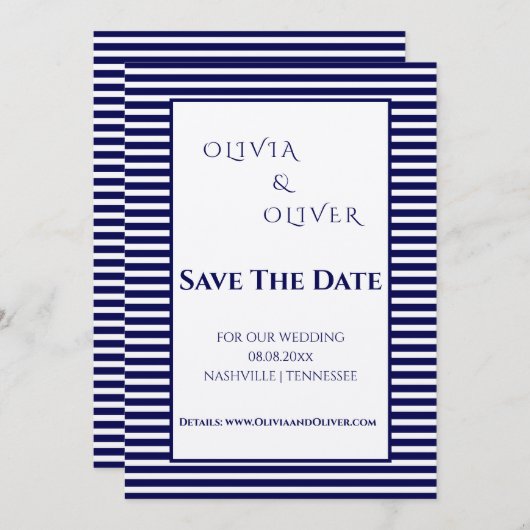 Navy blauw en wit gestreepte platte Kaart (Voorkant / Achterkant)