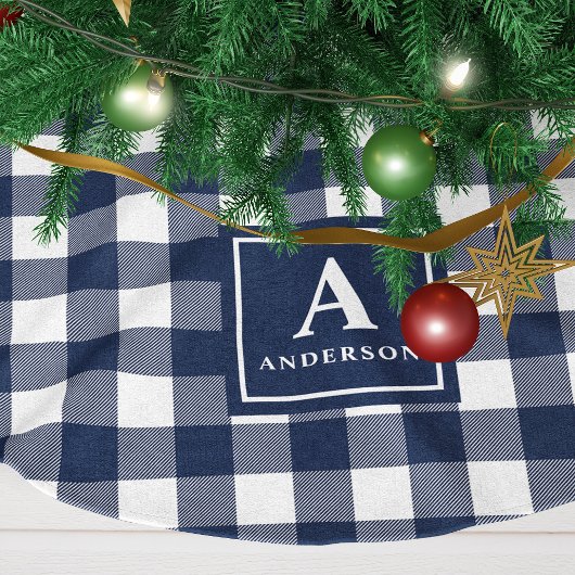 Navy blauw en wit Gingham geruite monogram Kerstboom Rok
