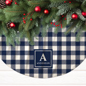 Navy blauw en wit Gingham geruite monogram Kerstboom Rok