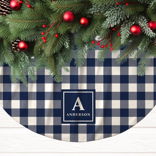 Navy blauw en wit Gingham geruite monogram Kerstboom Rok
