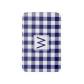 Navy Blauw en Wit Gingham Patroon met Monogram Badmat (Voorkant Verticaal)