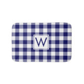 Navy Blauw en Wit Gingham Patroon met Monogram Badmat (Voorkant)