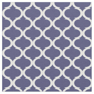 Navy Blauw en Wit Hamptons Quatrefoil Trellis Stof