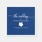 Navy Blauw en Wit Hibiscus Bestemming Bruiloft Servet (Voorkant)