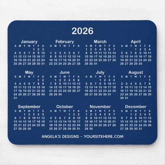Navy Blauw en Wit Kalender Promotionele Muismat (Voorkant)