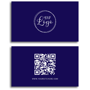Navy blauw en wit Logo minimalistische QR-code Visitekaartje