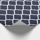 Navy Blauw en Wit Marokkaanse Quatrefoil Print Cadeaupapier (Hoek)
