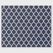 Navy Blauw en Wit Marokkaanse Quatrefoil Print Cadeaupapier (Vlak)
