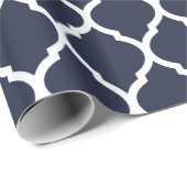 Navy Blauw en Wit Marokkaanse Quatrefoil Print Cadeaupapier (Rol Hoek)