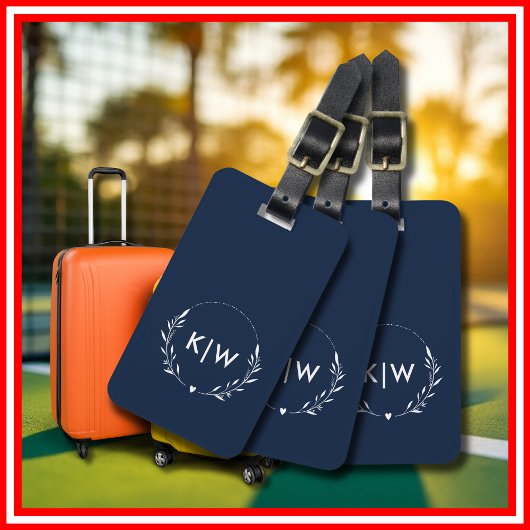 Navy Blauw en Wit | Modern Initialen Monogram Bagagelabel