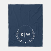 Navy Blauw en Wit | Modern Initialen Monogram Fleece Deken (Voorkant)