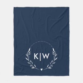 Navy Blauw en Wit | Modern Initialen Monogram Fleece Deken
