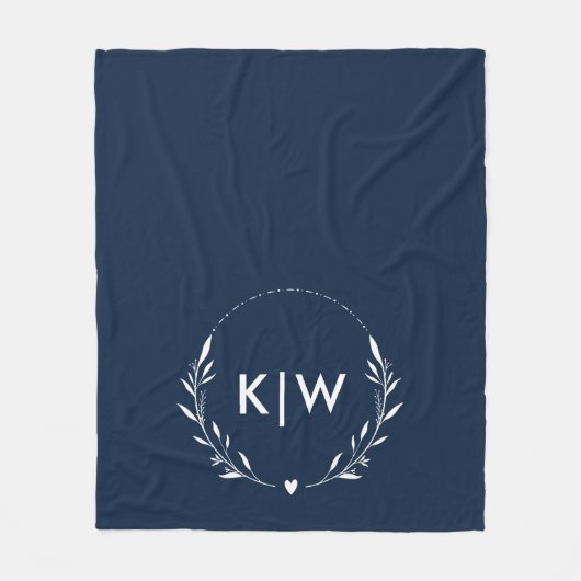 Navy Blauw en Wit | Modern Initialen Monogram Fleece Deken (Voorkant)