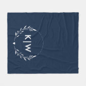 Navy Blauw en Wit | Modern Initialen Monogram Fleece Deken (Voorkant (Horizontaal))