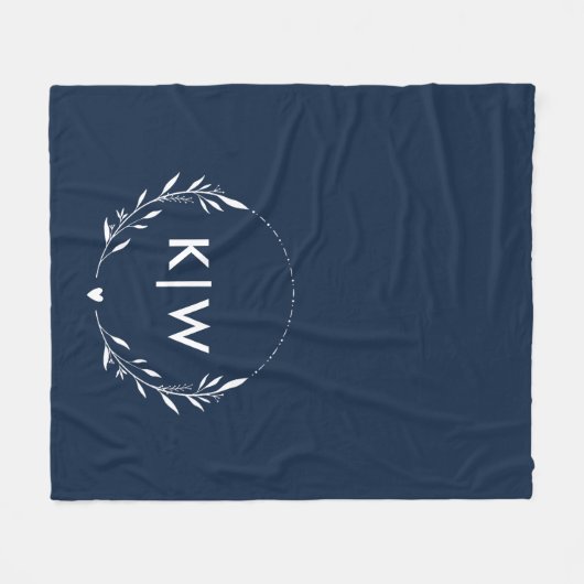 Navy Blauw en Wit | Modern Initialen Monogram Fleece Deken (Voorkant (Horizontaal))