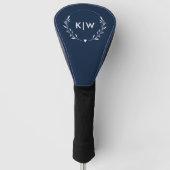 Navy Blauw en Wit | Modern Initialen Monogram Golfheadcover (Voorkant)