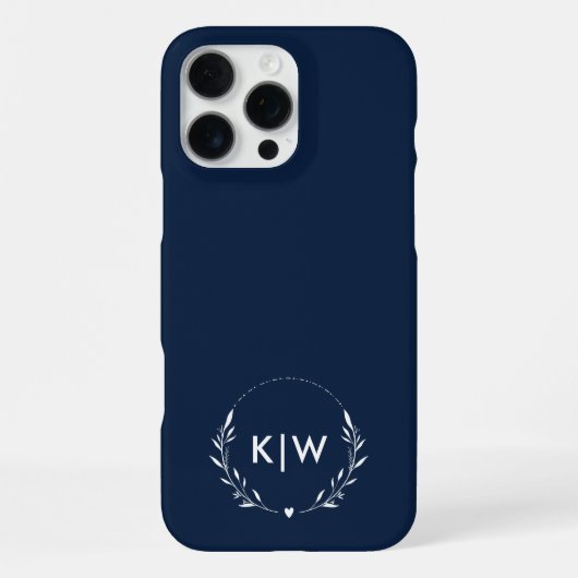 Navy Blauw en Wit | Modern Initialen Monogram iPhone Hoesje (Achterkant)