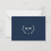 Navy Blauw en Wit | Modern Initialen Monogram Notitiekaartje (Achterkant)