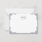Navy Blauw en Wit | Modern Initialen Monogram Notitiekaartje (Voorkant)