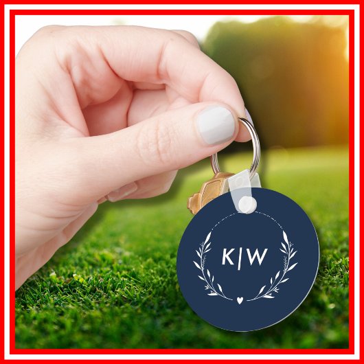 Navy Blauw en Wit | Modern Initialen Monogram Sleutelhanger