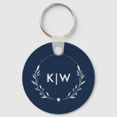 Navy Blauw en Wit | Modern Initialen Monogram Sleutelhanger (Voorkant)