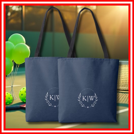 Navy Blauw en Wit | Modern Initialen Monogram Tote Bag